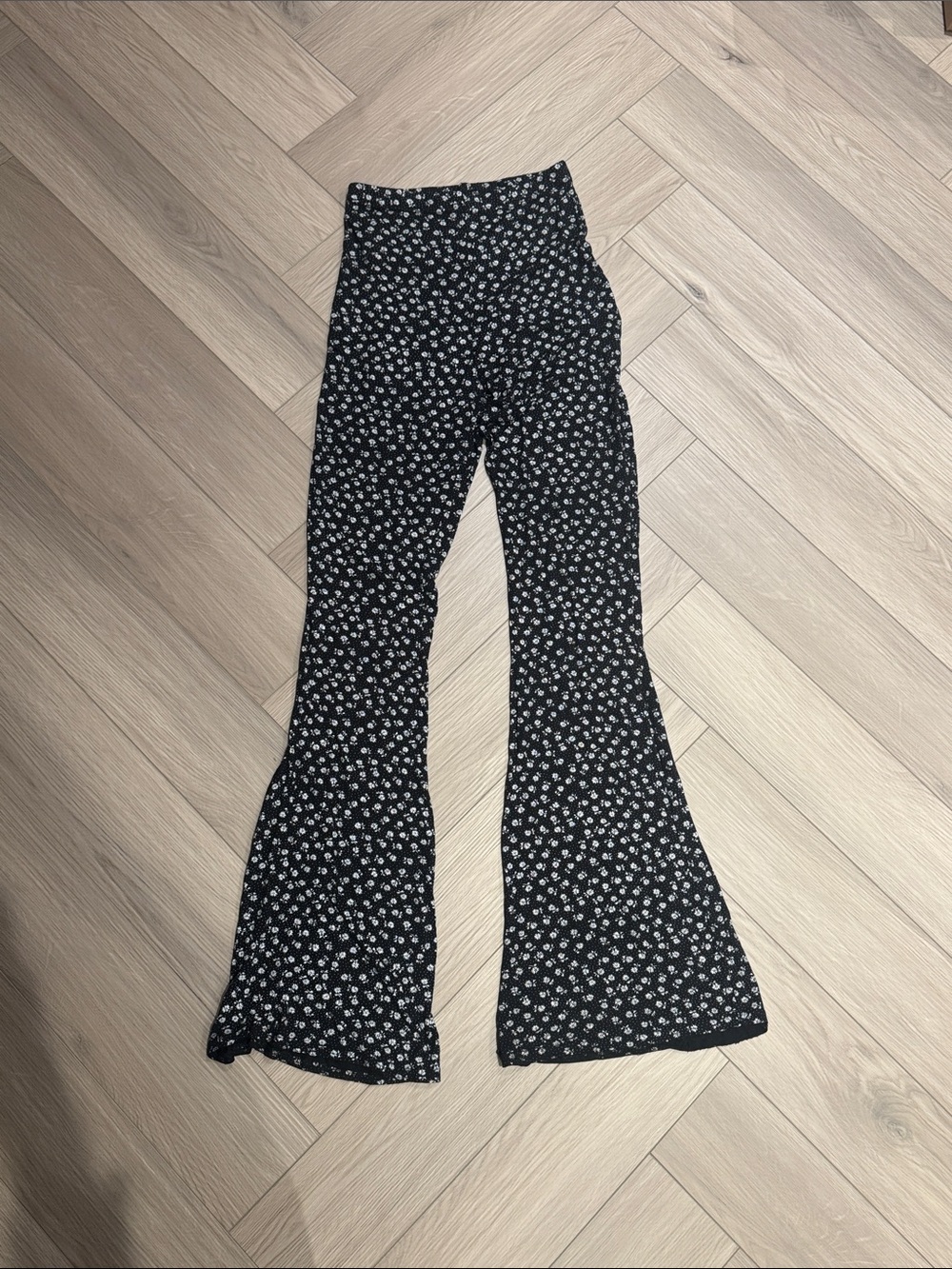 PLT Black Floral Flare Pants